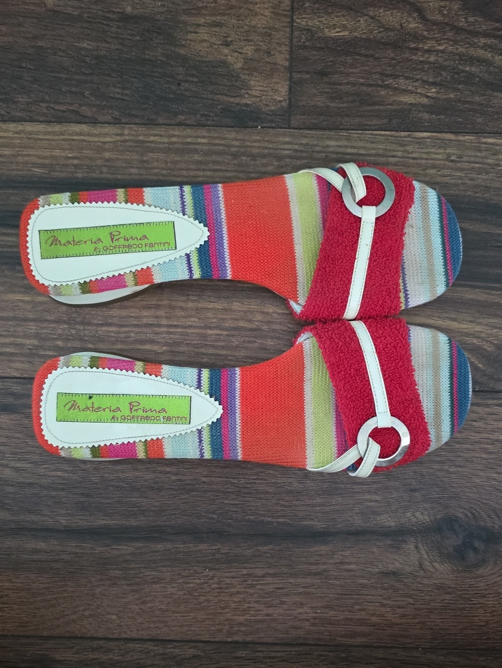 Vintage Y2K Materia Prima by Goffredo Fatini Multicolor Striped Sandals in Red